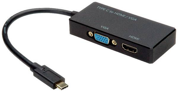 Value Skärm Adapter [1x USB-C® hane - 2x VGA hona, HDMI hona]  0.10 m