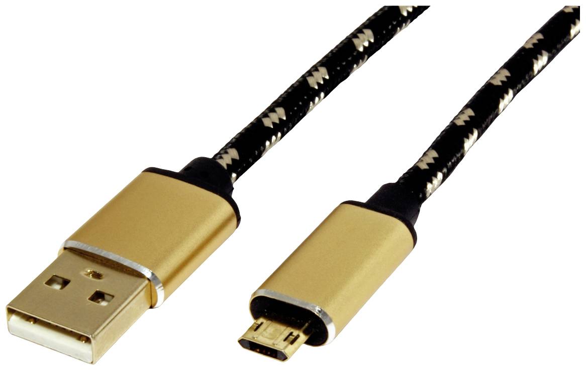 USB till Micro-USB-kabel med flätat, svart-gult designmönster, lämplig för dataöverföring och laddning av enheter.