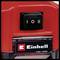 Strömbrytare på röd Einhell-apparat med nivåerna 'I', '0', 'II'. Under detta Einhell-logotyp och texten 'Power X-Change'.