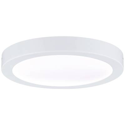 Vit, rund LED-taklampa med enkelt, modernt design. Den har en platt form och ger jämn belysning i ett rum.