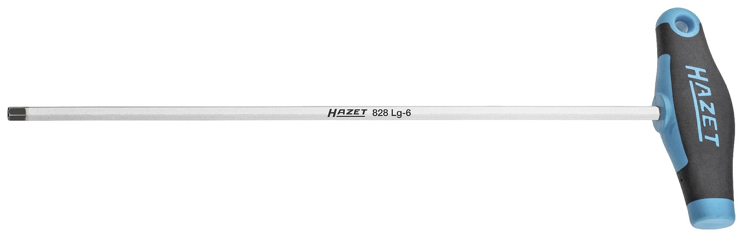 T-handtag från Hazet, modell 828Lg-6, med lång skaft och ergonomiskt grepp, lämplig för användning inom mekaniken.