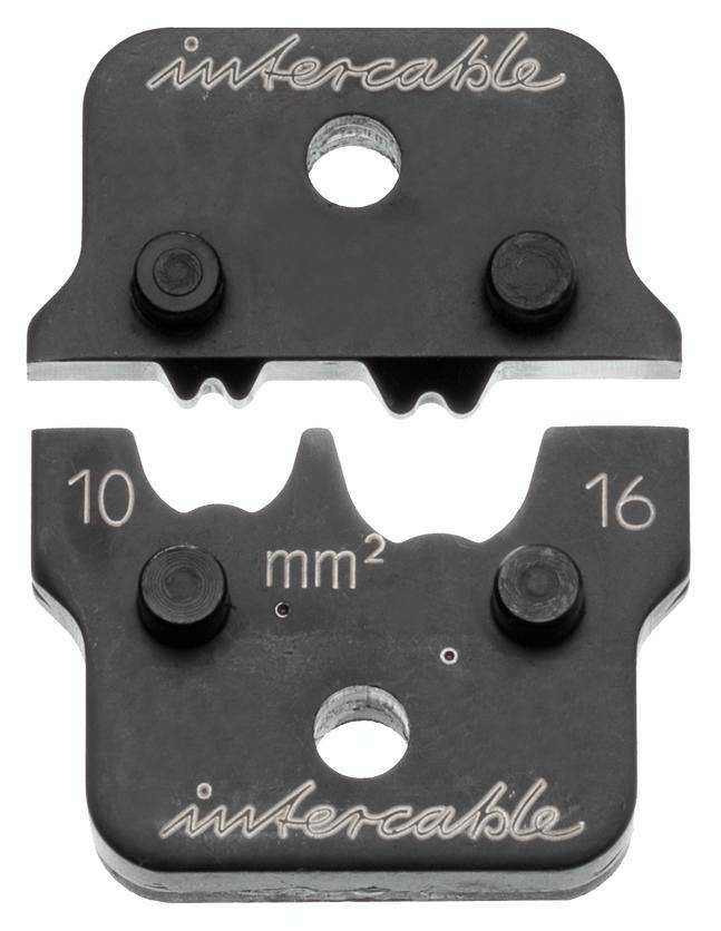 Två svarta krympningstänger från märket intercable för kabeltvärsnitt mellan 10 mm² och 16 mm², var och en med två fästhål.