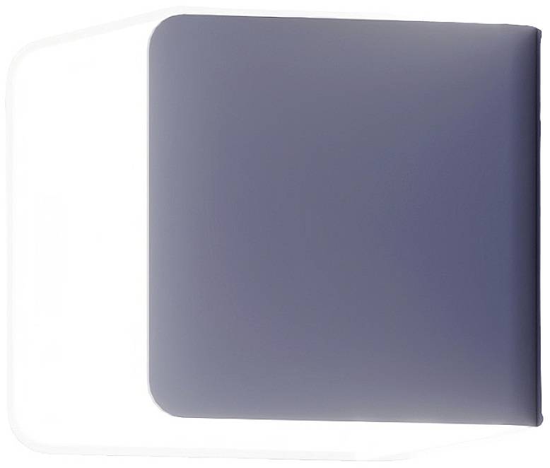 En abstrakt bild med en böjd, halvgenomskinlig form i vitt och grått. Formen ter sig modern och minimalistisk.