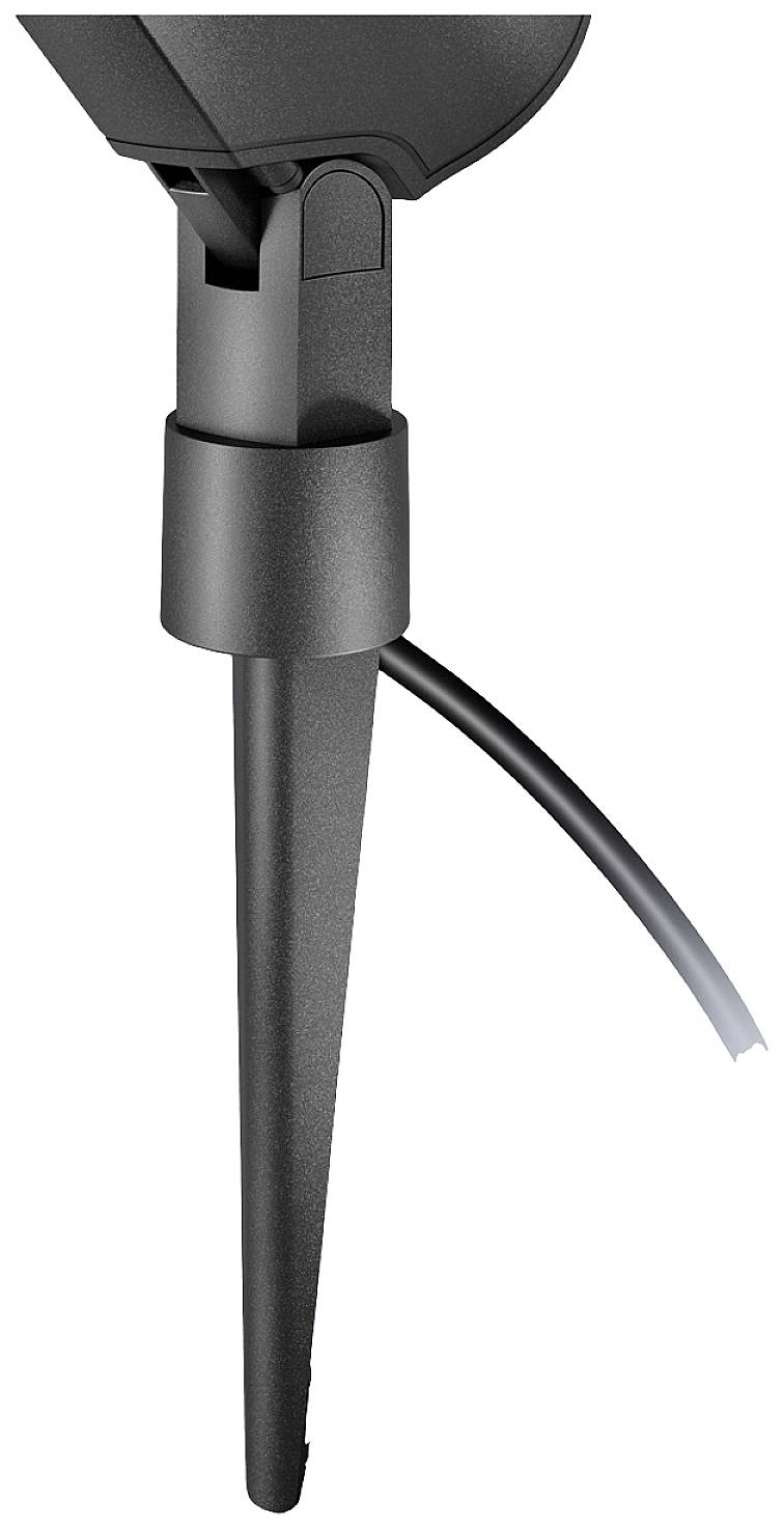 Svart plastställning med nedåtriktat kabel. Lämplig för stabilisering eller montering av enheter.