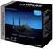 Förpackningen till en NETGEAR Nighthawk 5-Stream WiFi 6 Router AX4200 visar den svarta enheten med tre antenner och hänvisningar till hastigheten.