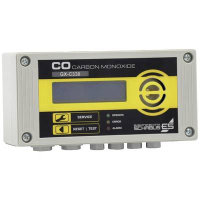 CO-detektor med digitalt display visar kolmonoxidkoncentration. Tre lysdioder för driftstatus: drift, fel, larm.