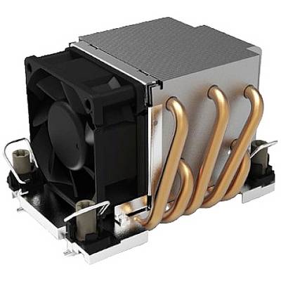 En CPU-kylare med en svart-silver fläkt och koppar-värmepipes. Särskilt avsedd för användning i datorer för kylning av processorn.