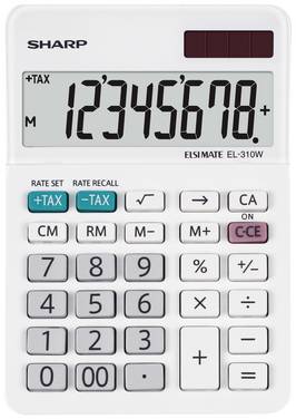 Sharp EL-310W  Miniräknare Vit Display (ställen): 8 batteri, solcell