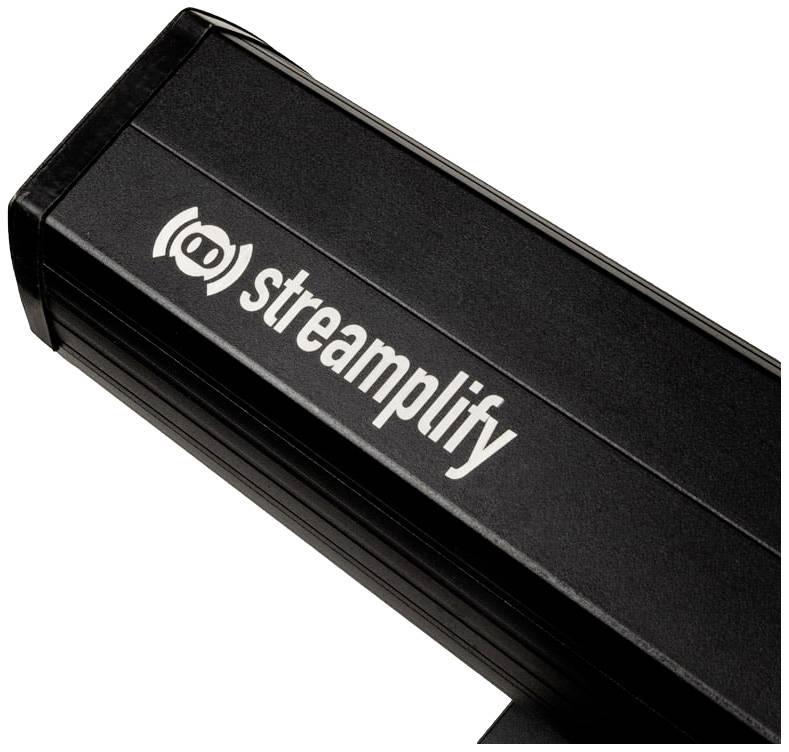 Kameramodul med texten 'streamplify' och en stiliserad ögonlogotyp.