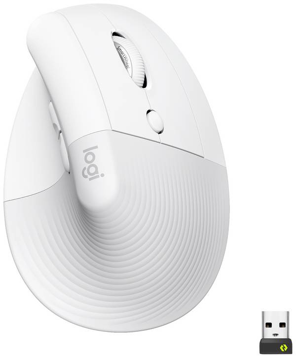 Logitech Lift Vertical Ergonomic Mouse  Ergonomisk mus Bluetooth, Trådlös   Optisk Vit 6 Knappar 4000 dpi Ergonomisk