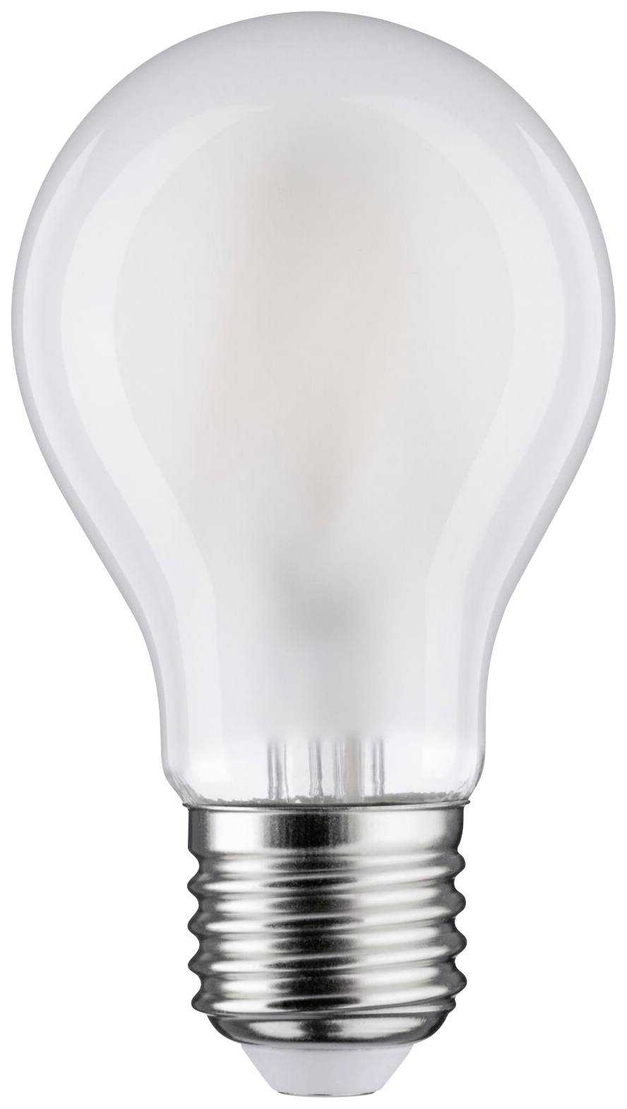 Glödlampa med gängad sockel som står på en vit bakgrund.