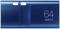 Blå USB-sticka med texten '64 USB 3.1' på höger sida.