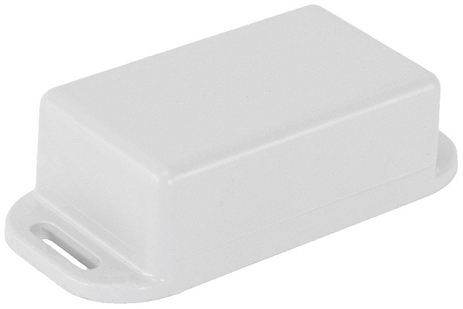 Ett rektangulärt, grått plastfodral med en rundad bas.