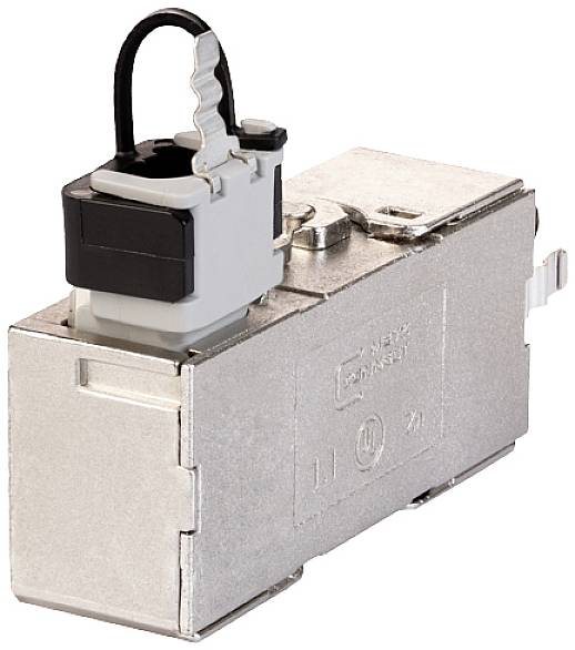 En rektangulär elektrisk strömbrytare av metall, med en svart spak överst, lämplig för industriella tillämpningar.