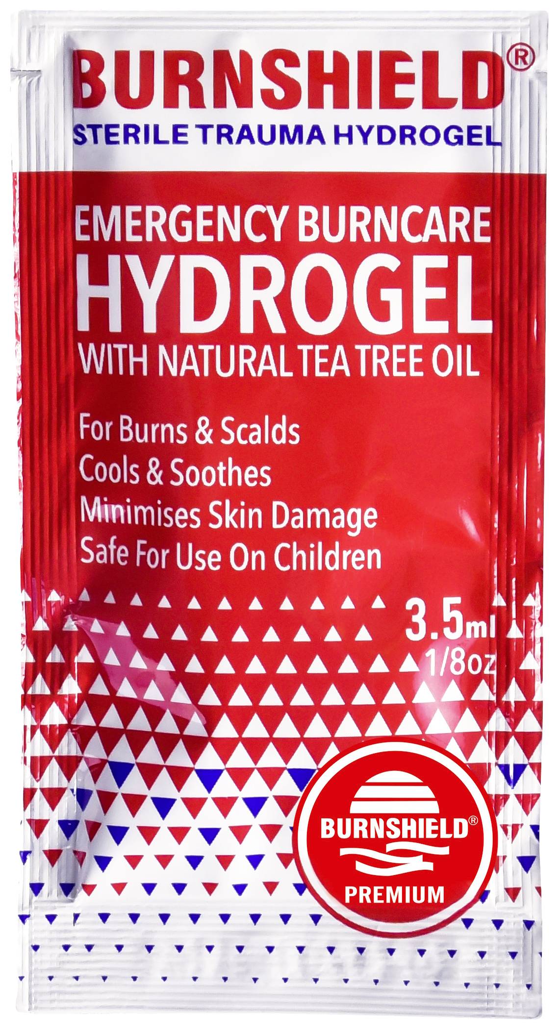 'Burnshield Akut Brännskadegel' Förpackning med naturliga ingredienser. Lindrar brännskador och skållningar, säker för barn.