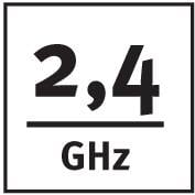 '2,4 GHz'-symbol i vitt på svart bakgrund.