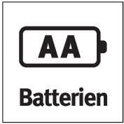 Symbol för ett AA-batteri med texten 'AA-batterier'.