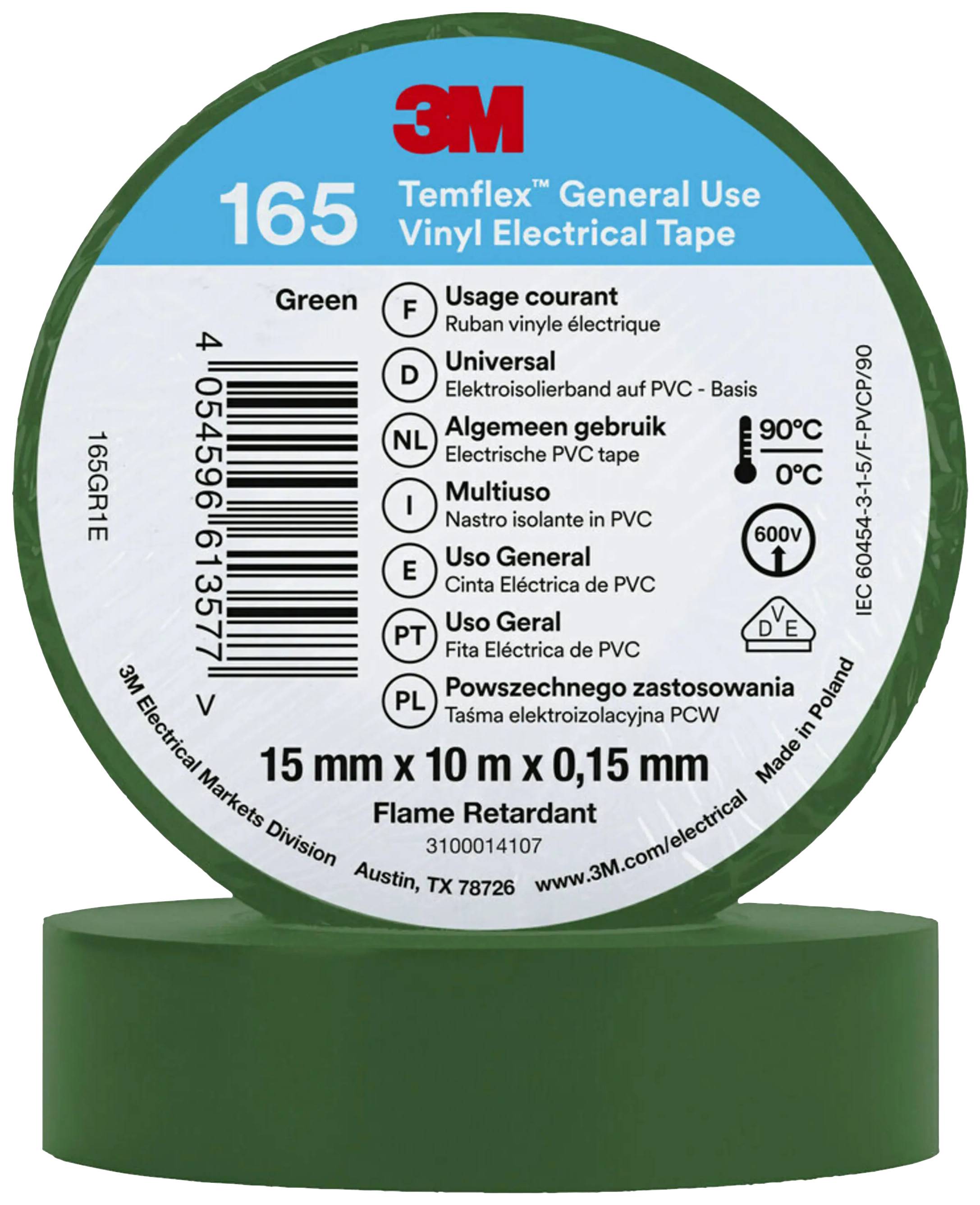 3M Temflex™ 165 165GR1E Isoleringstejp Temflex™ 165 Grön (L x B) 10 m x 15 mm 1 st
