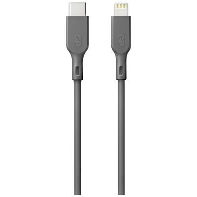 Ett grått laddningskabel med USB-C- och Lightning-kontakt.