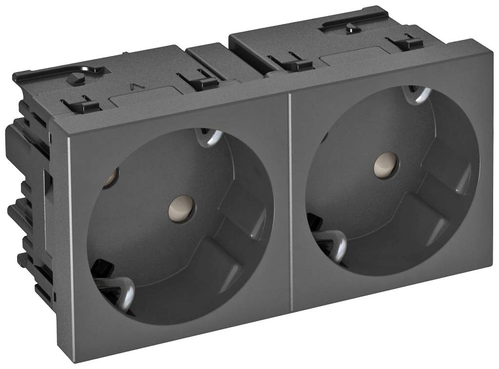 Två svarta eluttag bredvid varandra, lämpliga för anslutning av elektriska apparater.