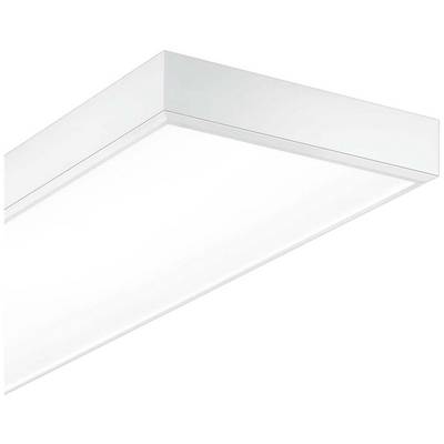 Taklampa med rektangulärt, platt, vitt design; jämn ljusfördelning.