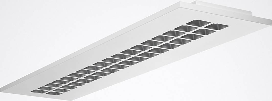 En rektangulär, takmonteratd LED-panellampa med flera kvadratiska uttag för jämnt fördelad belysning.