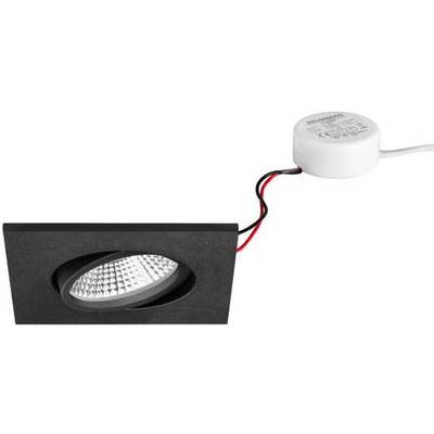 En rektangulär, svart LED-infälld strålkastare med runt, strukturerat LED-ljus och anslutet kabel.