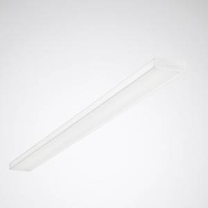 En vit, rektangulär taklampa som svävar framför en ljusgrå bakgrund.
