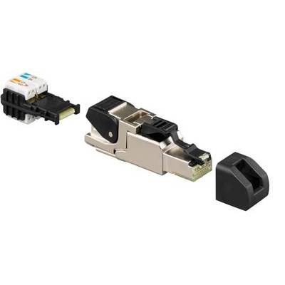 En modern Ethernet-kontakt med metallhölje och låsande spärr, lämplig för nätverkskabelanslutningar i industriella tillämpningar.