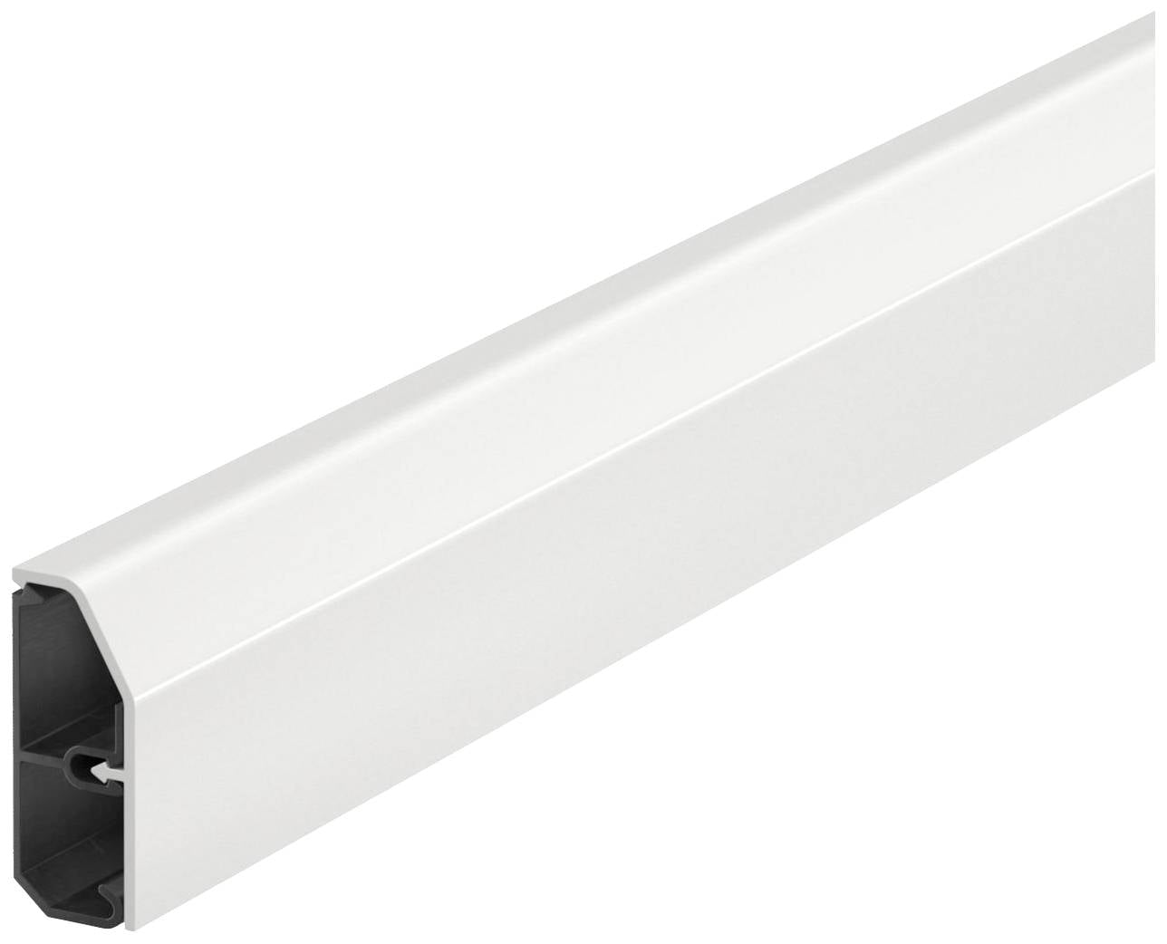 Vit kabelkanal i rektangulär form, sedd från sidan.