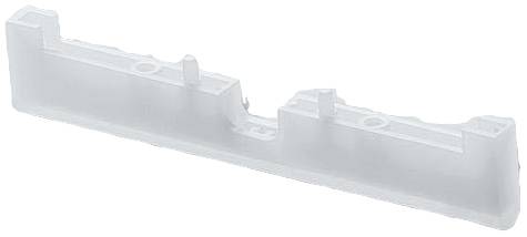 En vit plastblock med flera vertikala förhöjningar och inskärningar, möjligen en teknisk komponent.