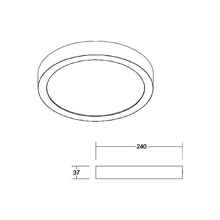 Rund taklampa, skisserad i genomskärning. Diameter 240 mm, höjd 37 mm.