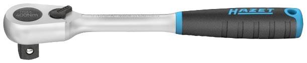 Spärrskaft med ergonomiskt grepp och vändbar spärrfunktion, lämplig för verkstadsarbete. Varumärke: Hazet.