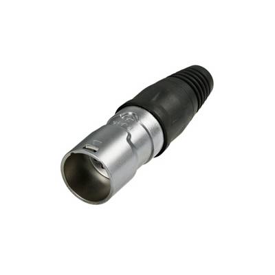 Illustration av en XLR-kontakt med metallhölje och svart plastdel. Används för ljudanslutningar i professionella tillämpningar.