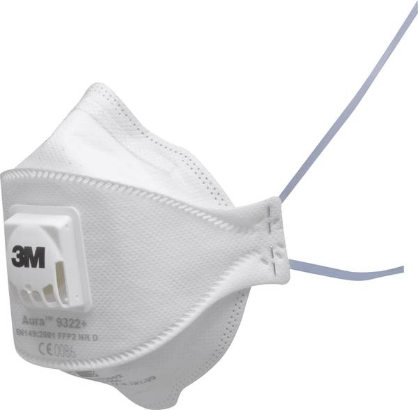 3M Aura™ 9322+ Dammskyddsmask med ventil FFP2 D 10 st EN 149:2001, EN 149:2009 DIN 149:2001, DIN 149:2009