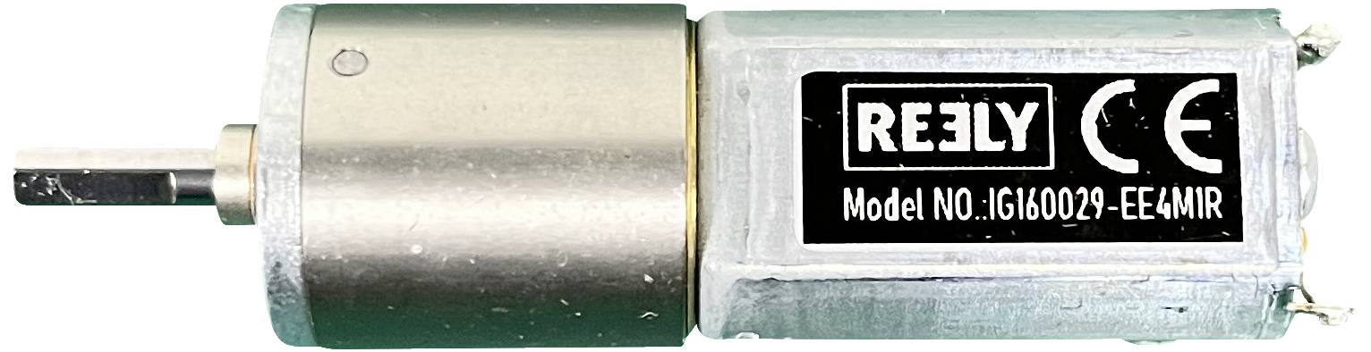 Motor med påskriften 'REELY Model NO. JG160028-EE4MIR'; visar CE-märkning.