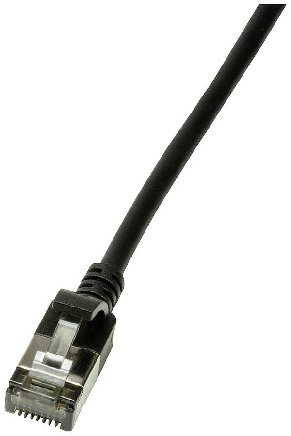 LogiLink CQ9053S RJ45 Nätverkkabel, Patchkabel CAT 6A U/FTP 2.00 m Svart extremt tunn, Flamskyddsmedel, Flexibel, Folieskärmning, Halogenfri, med låsskydd, TPE-hölje 1 st