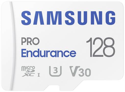 Samsung PRO Endurance microSDXC-Kort  128 GB Class 10, UHS-Class 3, v30 Video Speed Class 4K-videostöd, inkl. SD-adapter, stötsäker