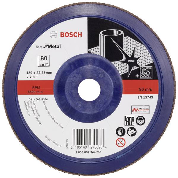 Bosch Accessories 2608607344 X571 Lamellslipplatta  Diameter 180 mm Borrdiameter 22.33 mm Kornighet 80 Stål 1 st