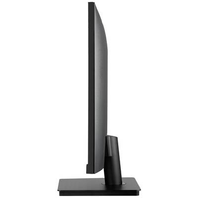 En platt skärm i sidoprofil som visar sin smala konstruktion och minimalistiska design.