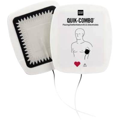 Defibrillationselektrod med en skiss som visar var elektroderna ska placeras på kroppen.