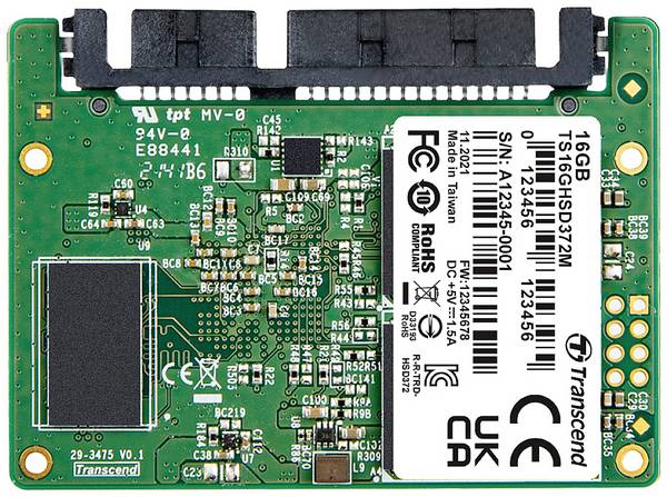 Transcend HSD372M 16 GB Intern half-slim SSD industri SATA III Industrial TS16GHSD372M