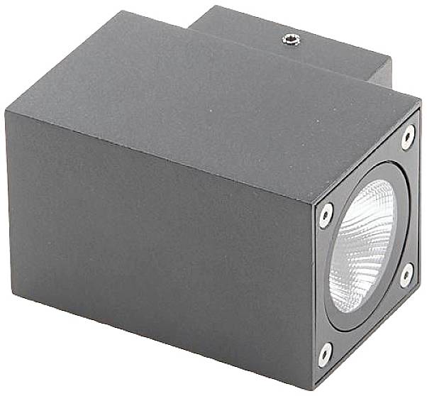 Grå, kantig taklampa med en enda glödlampa i mitten.