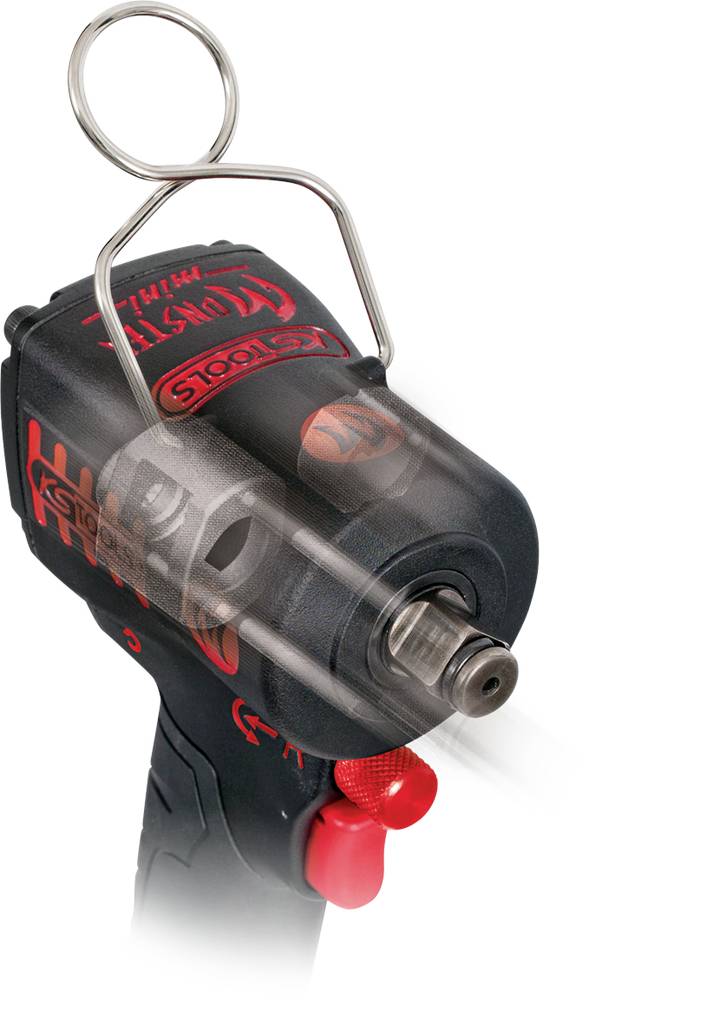 Elektrisk mutterdragare med ergonomiskt handtag och metallring, lämplig för snabb montering och demontering av skruvar.