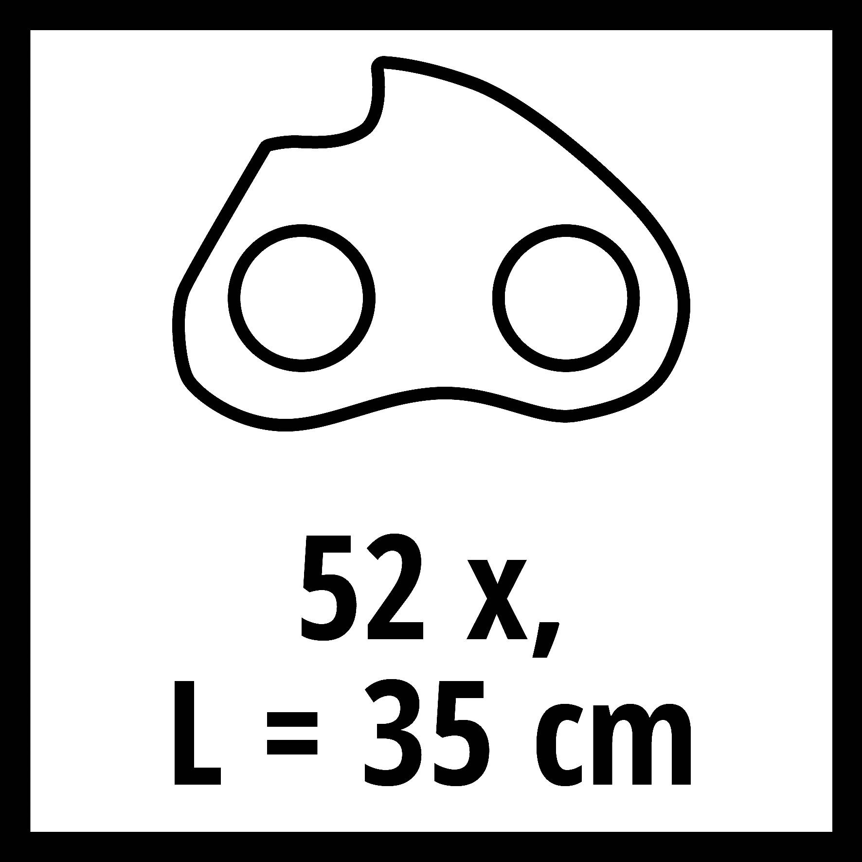 Bilden visar en symbol med två cirklar och en oregelbunden kant. Under symbolen står det: '52 x, L = 35 cm'.