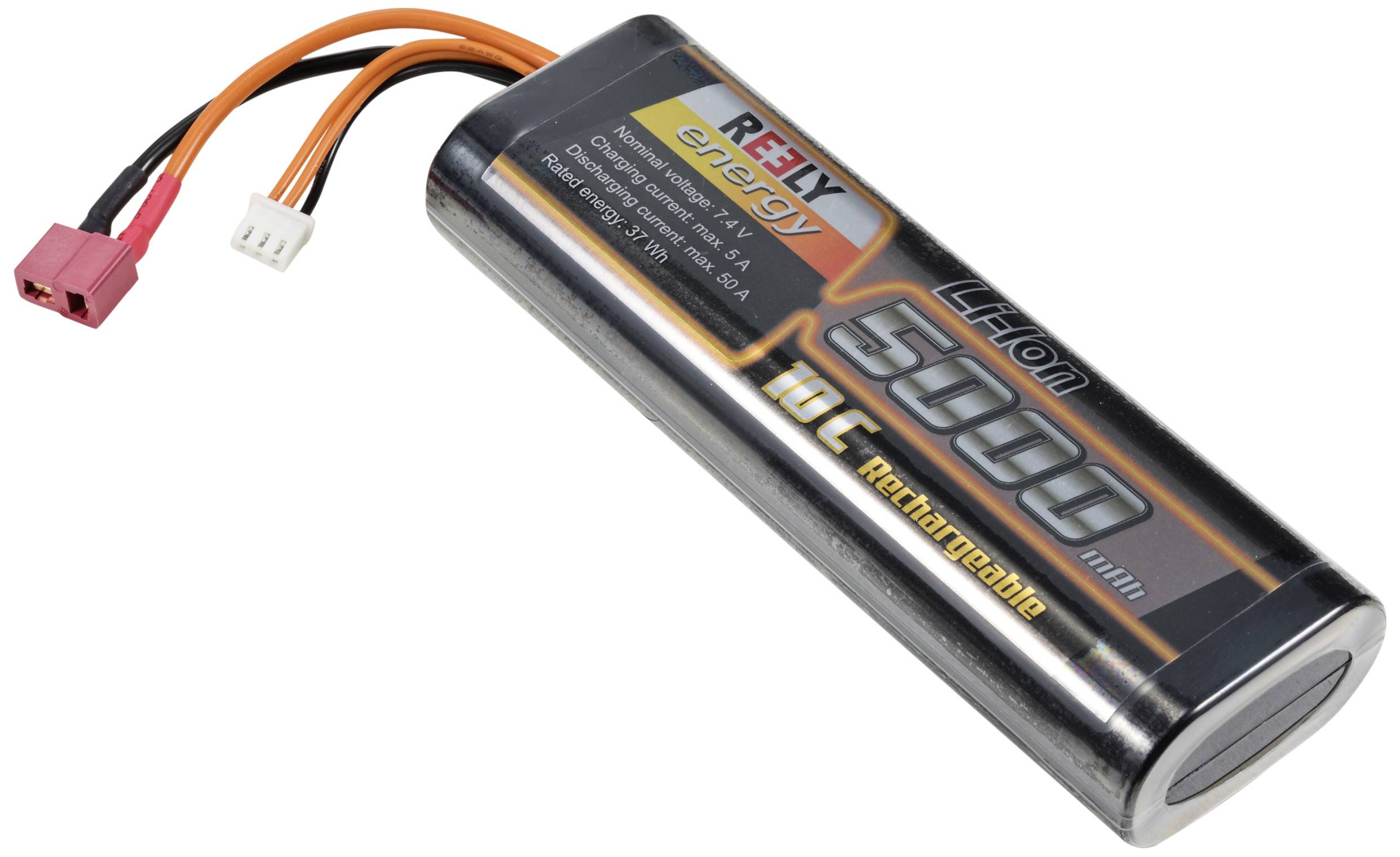 Li-Ion 5000mAh batteri med hög urladdningskapacitet för RC-modeller, visar anslutningar.
