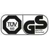 "TÜV SÜD" och "GS-testad säkerhet" logotyper som indikerar testad säkerhet och kvalitet för en produkt.