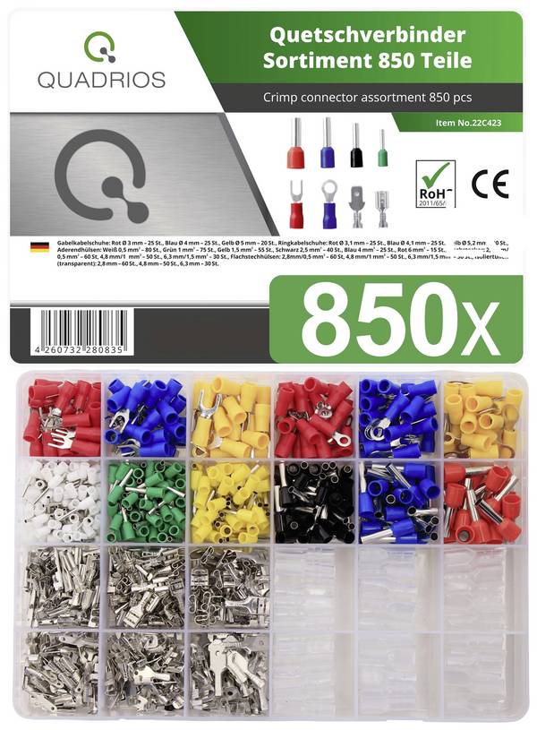 Quadrios 22C423 Crimpklämma sortiment 0.5 mm² - 6 mm² Röd, Blå, Gul, Grön, Vit, Transparent 1 set