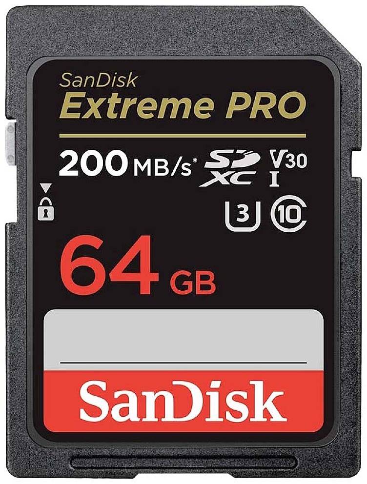 SanDisk Extreme PRO SD-kort, 64 GB, 200 MB/s läshastighet. Perfekt för högkvalitativa foto- och videoinspelningar.