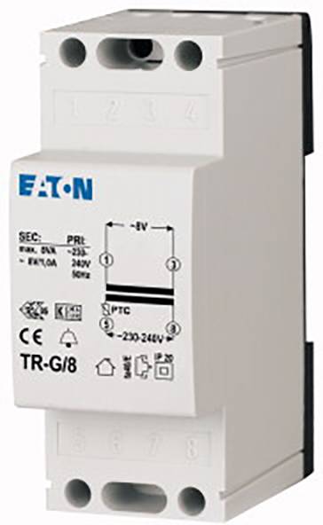 'ETI' överspänningsskyddsanordning, modell TR-G/8, lämplig för 230-240V. Används i elektriska installationer för spänningsreglering.